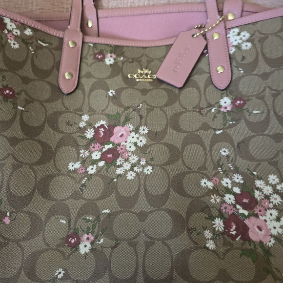 Coach Handbags - Coach Floral Print Tote Bag - Brown and Pink